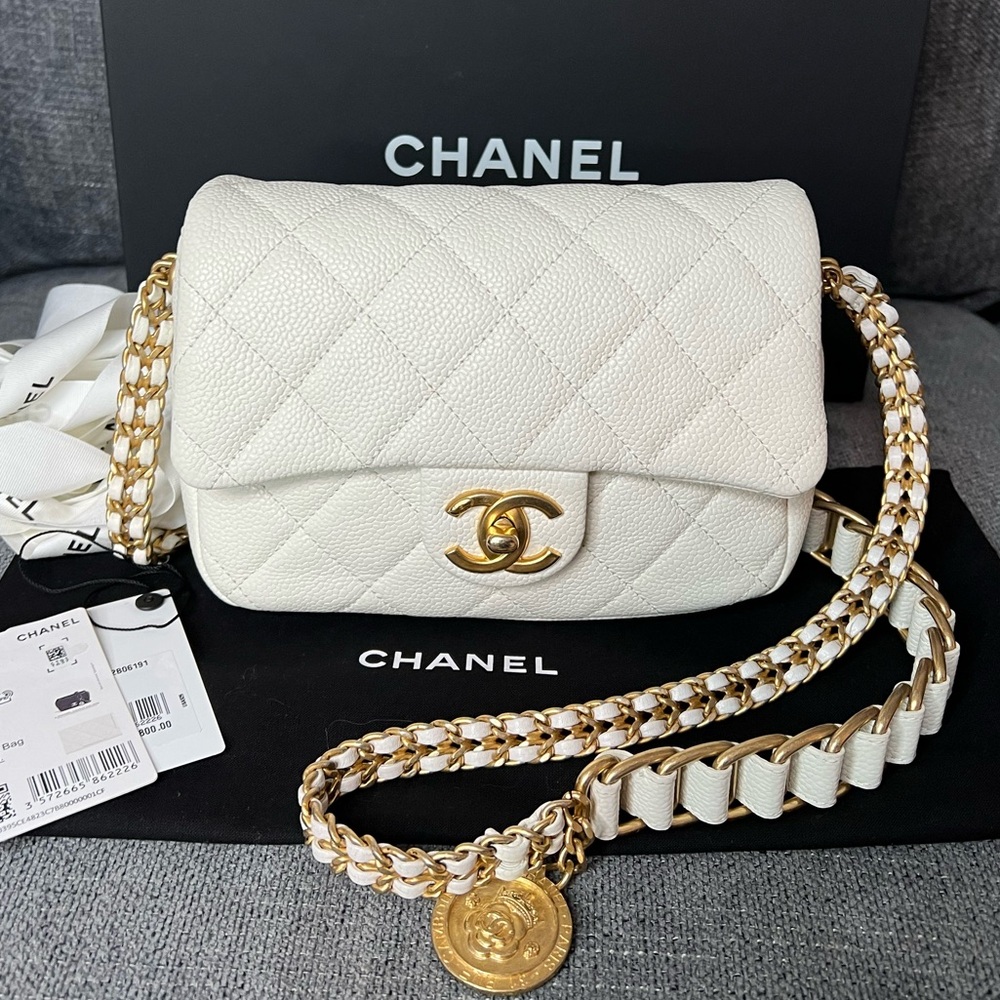 Chanel flap bag Chain soul mini caviar white - Picture 1 of 16